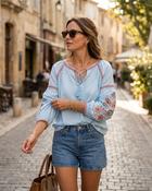 Aztec Cotton Blouse 'Baby Blue' LIVE 30/7