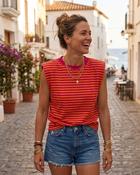 Amor Striped Sleeveless T-Shirt 'Pink &amp; Orange' LIVE 30/7