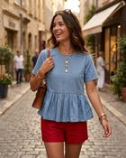 Louisa Frilled Denim Top 'Denim' image