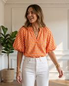 Ophelia Cotton Checkered Top 'Pink &amp; Orange' LIVE 03/09 image
