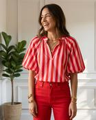 Ophelia Cotton Striped Top 'Baby Pink &amp; Red' LIVE 03/09