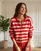 Good Vibes Alpaca Striped Cardigan 'Red &amp; Baby Pink'