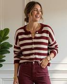 Good Vibes Alpaca Striped Cardigan 'Burgundy &amp; Cream'