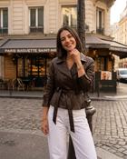 Lacey Leather Belted Jacket 'Brown'