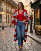 The Savoy Handknitted Striped Cardigan 'Blue &amp; Red'
