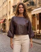Verona Faux Leather Blouse 'Brown' LIVE 24/9 image