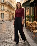 Camden Viscose Stripes Trousers 'Black &amp; Burgundy' LIVE 17/9 image