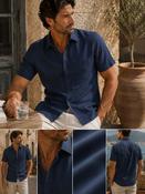 Men's Linen Mix Short Sleeve Shirt (2105) Navy image