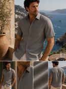 Men's Linen Mix Short Sleeve Shirt (2105) Olive image