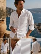 Men's Long Sleeve Linen Shirt (2104) White image