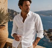 Men's Long Sleeve Linen Shirt (2104) White image