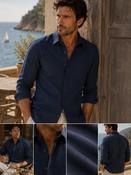 Men's Long Sleeve Linen Shirt (2104) Navy image