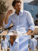 Men's Long Sleeve Linen Shirt (2104) Sky image