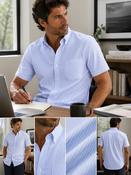 Men's Varsity Cotton Short Sleeve Oxford Shirt (2264 Blue Stripe) image