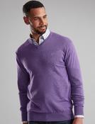 Men's Fine Gauge Cotton V-Neck Jumper (4200) Dusted Grape