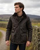 Mens Padded Wax Jacket with detachable hood (3053 Brown) dry waxed coat biker country style