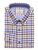 Men's Washed Cotton Oxford Long Sleeve Shirt (2284 Purple Check) Multi colour brown blue yellow - by Vedoneire of Ireland