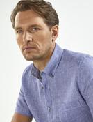 Men's Short Sleeve 100% Linen Shirt (2105 Waldron) light blue fine check