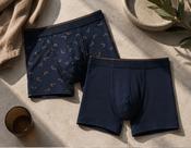 Men's Cotton Jersey Boxer Briefs, Navy Print, 2-Pack image