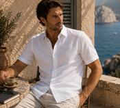 Men's Linen Mix Short Sleeve Shirt (2105) White image