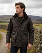 Mens Padded Wax Jacket with detachable hood (3053 Brown) dry waxed coat biker country style image