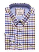 Men's Washed Cotton Oxford Long Sleeve Shirt (2284 Purple Check) Multi colour brown blue yellow - by Vedoneire of Ireland