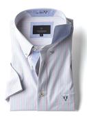 Men's Short Sleeve Cotton Shirt (2296) Pink Green Stripe