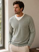 Men's Cotton V-Neck Striped Jumper (4310 Seagreen) green beige image