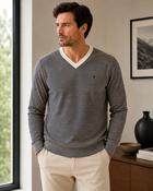 Mens Cotton V-Neck Striped Jumper (4310 Navy)