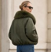 Elle Bomber Jacket with Faux Fur Collar Olive