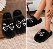 Luxe Bow Slippers Black