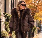 Amy Puffer Jaket with Faux Fur Brown image