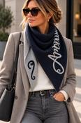 Amour Reversible Triangle Scarf – Navy &amp; Grey image
