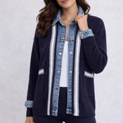 Navy Denim Knit Cardigan