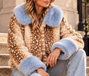 Fallon Fawn Print Faux Fur Jacket Blue