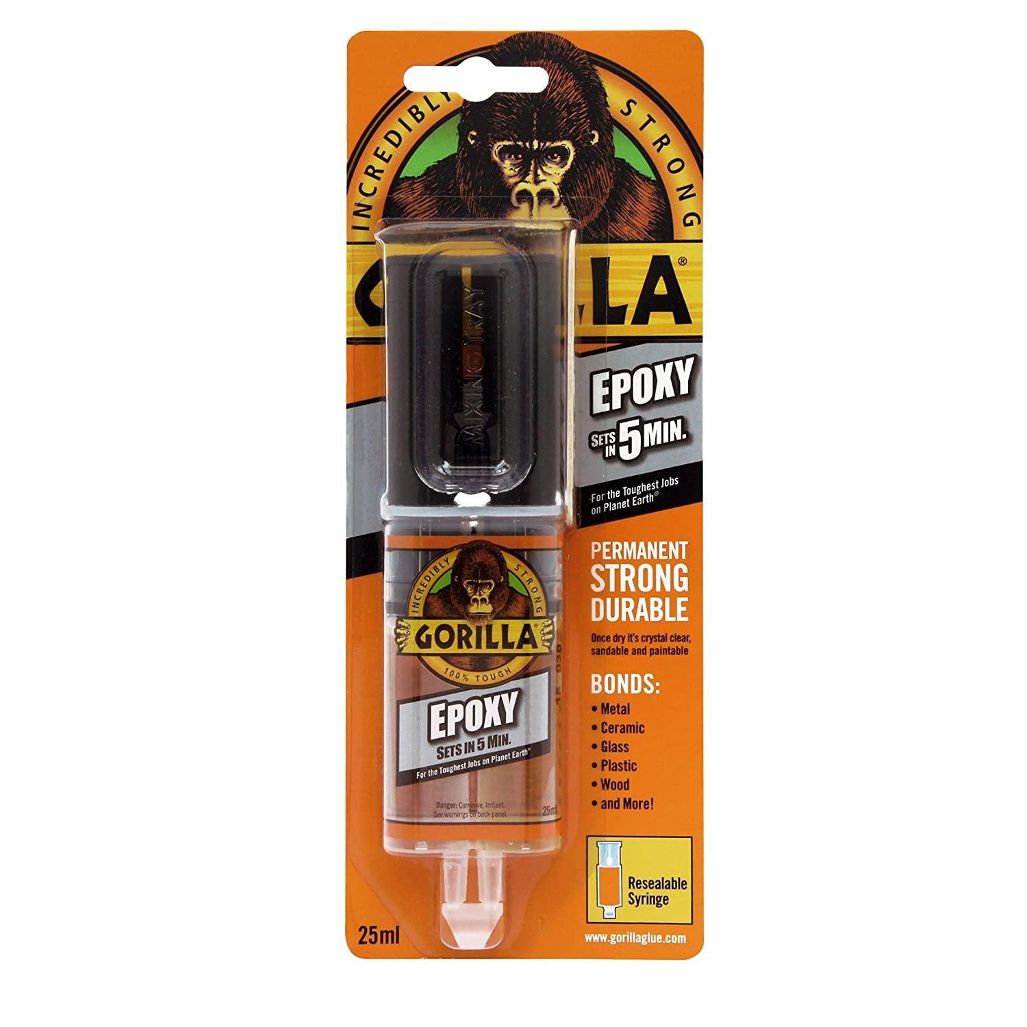 Gorilla Epoxy Glue 25ml | 5 Min Set | Permanent, Strong, Durable | Bonds to Metal, Ceramic, Glass, Plastic, Wood