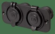 Double Flush Frame Black with USB 2.4A and 12V Socket