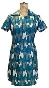 60s Vintage Green and Gold Pattern Dress UK 12- 14