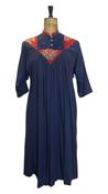 Vintage 70s Cotton Navy and Red Print Dress UK 12- 16 image