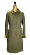 Vintage Green Tweed Coat with Velvet Collar UK 12- 14