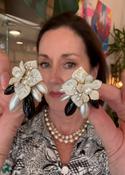 50s Vintage Black and White Clip-on Earrings image
