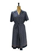 Vintage 70s Navy Print Pleated Dress UK 16 image