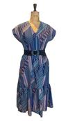 80s Blue Cotton Summer Dress Size UK 12- 14 image