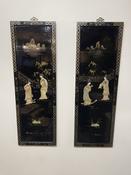 Pair of Chinese Lacquered Wood Panels.