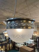 Art Nouveau Brass &amp;amp; Cut Glass Pendant Light image