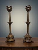Monumental Pair of 19th Century Brass Altar Candelabras