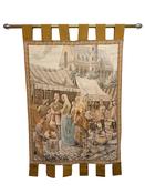 Vintage French Medieval Street Market Scene Tapestry image