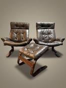 1970s Norwegian Rykken &amp;amp; Co Attributed Leather Lounge Chair Set image