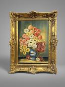 Rich Floral Still Life Ornate Framed Oil Painting