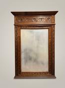 Late 19th Century Belgian Gothic Carved Oak Beveled Mirror image